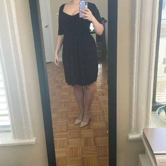 Anthropologie Meadow rue navy blue diamond abstract velvet cocktail party dress - Picture 7 of 17